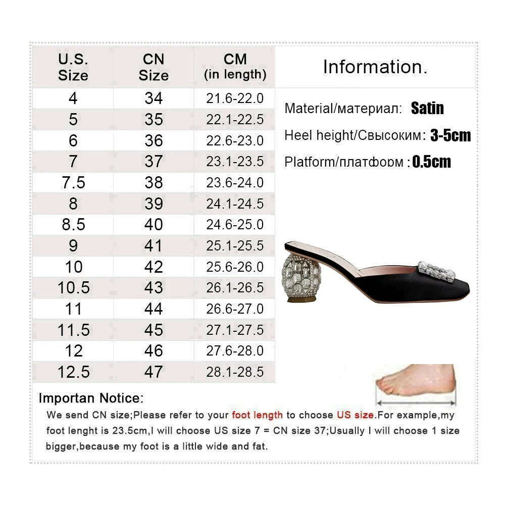 KIMLUD, New Rhinestone Sandals Women Square Toe Slip-on Mules Female Crystal High Heels Women Dress Shoes sandalias de las mujeres, KIMLUD Womens Clothes