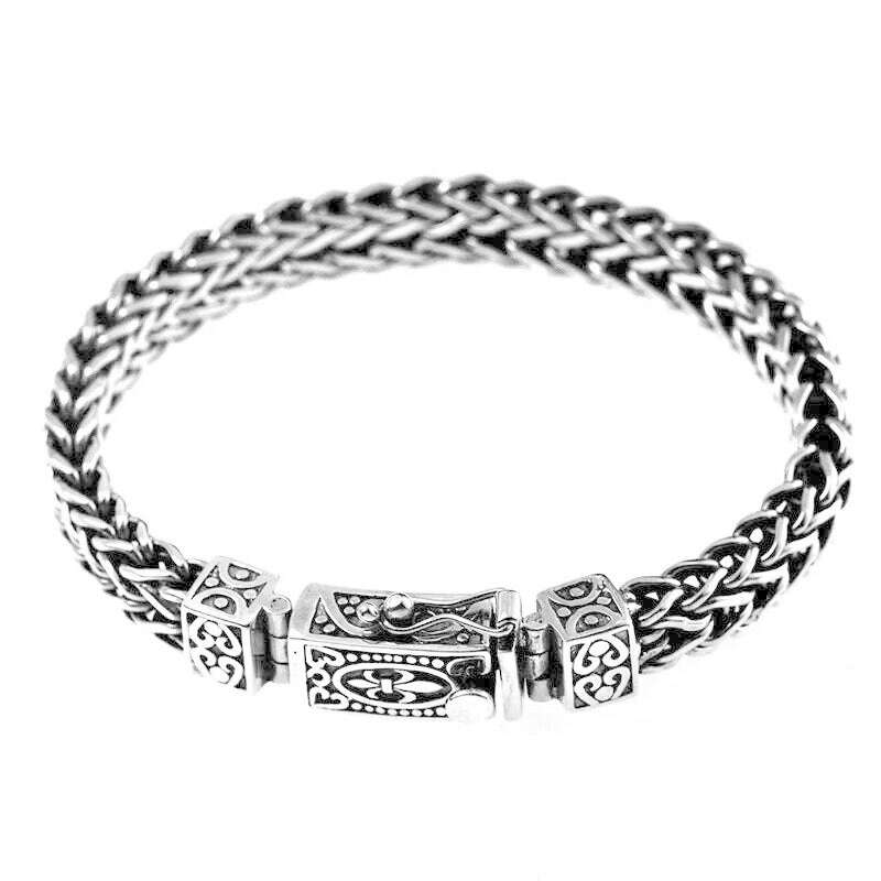 KIMLUD, New Silver Color Hand Woven Rope Twists Pattern Fashion Bracelets for Women Men Retro Couple Jewelry, KIMLUD Womens Clothes