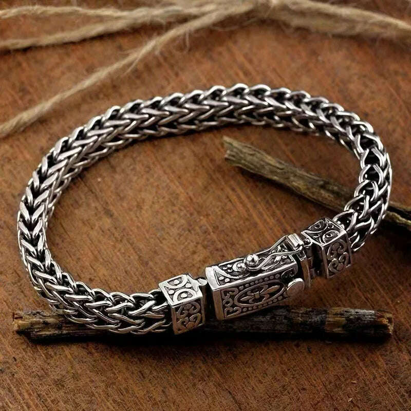 KIMLUD, New Silver Color Hand Woven Rope Twists Pattern Fashion Bracelets for Women Men Retro Couple Jewelry, 22cm / E183, KIMLUD APPAREL - Womens Clothes