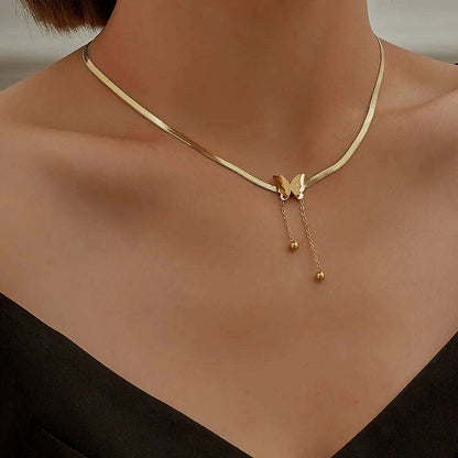 KIMLUD, New Simple Small Golden Nugget Metal Texture Pendant Necklace for Women Fashionable Daily Accessory Party Jewelry Birthday Gifts, KIMLUD Womens Clothes