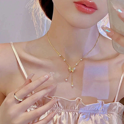 KIMLUD, New Simple Small Golden Nugget Metal Texture Pendant Necklace for Women Fashionable Daily Accessory Party Jewelry Birthday Gifts, KIMLUD Womens Clothes