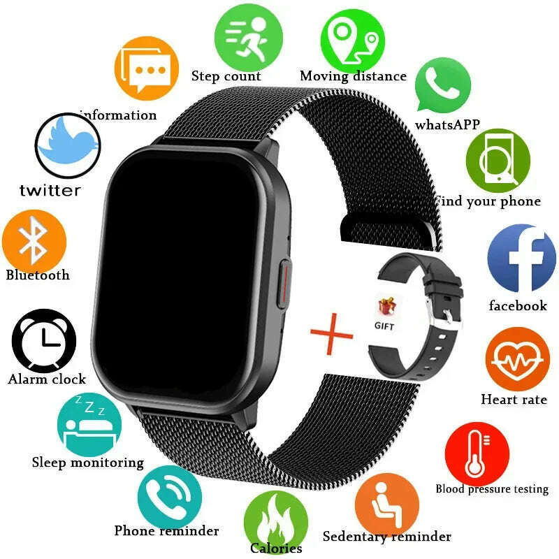 KIMLUD, New Smart Watch Men Women Heart Rate Blood Pressure 100+ Sports Modes Fitness Tracker Bluetooth Call Smartwatch Man For Xiaomi, KIMLUD Womens Clothes