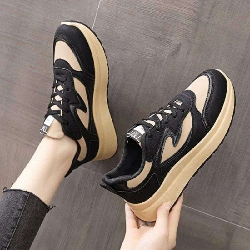 KIMLUD, New Sneakers Women  2023 Spring New Thick-soled Round Toe Platform Womens Shoes Fashion Breathable Lace Casual Lady Shoes, Black / 35, KIMLUD APPAREL - Womens Clothes