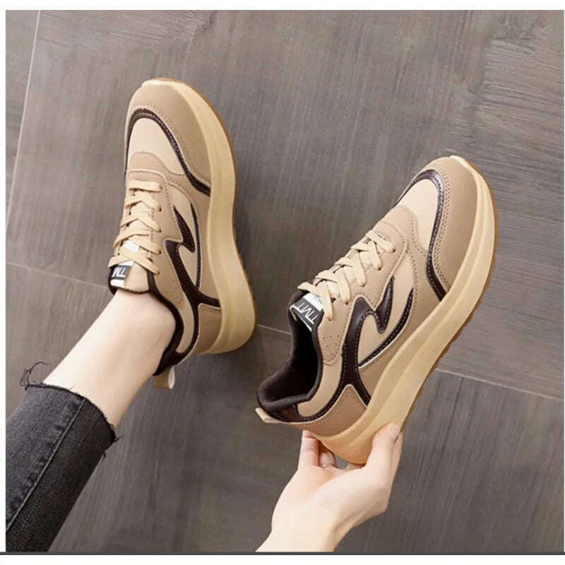 KIMLUD, New Sneakers Women  2023 Spring New Thick-soled Round Toe Platform Womens Shoes Fashion Breathable Lace Casual Lady Shoes, Beige / 35, KIMLUD APPAREL - Womens Clothes