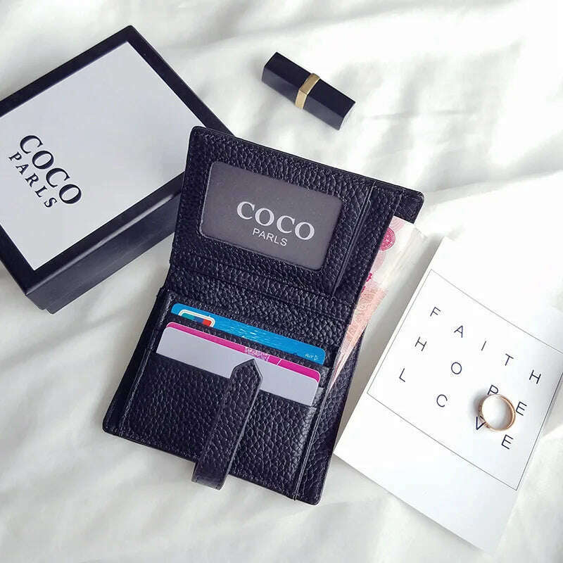 KIMLUD, New Solid Color Genuine Leather Women's Wallet 2024 Short Fashion Large Capacity Card Holder Luxury Designer Mini Clutch, KIMLUD Womens Clothes
