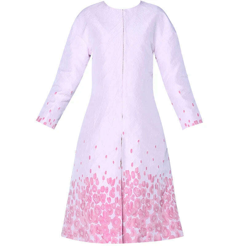 KIMLUD, New Spring Autumn OL Ladies Delicate Pink Flower Jacquard Long Trench Coat Slim Overcoat + Tank Dress Fashion Women Dress Suit, only trench / S, KIMLUD Womens Clothes