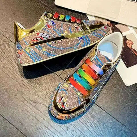 KIMLUD, New Spring Women Sneakers Fashion rhinestones Thick Sole Sports Shoes for Youth School Shoes Crystal Silver Platform Sneakers, KIMLUD Womens Clothes