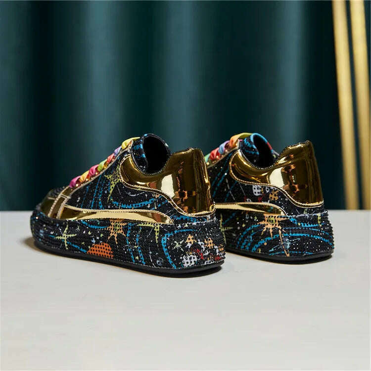 KIMLUD, New Spring Women Sneakers Fashion rhinestones Thick Sole Sports Shoes for Youth School Shoes Crystal Silver Platform Sneakers, KIMLUD Womens Clothes