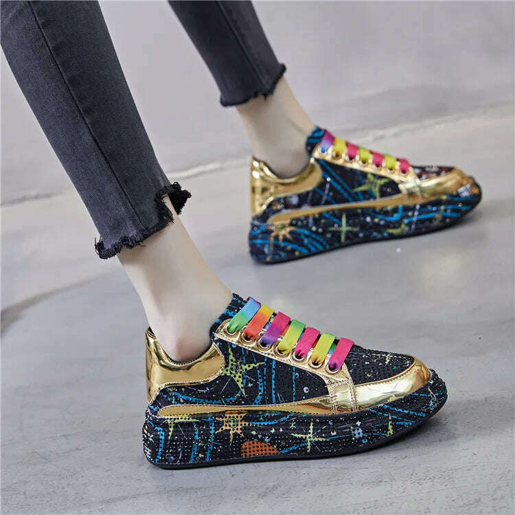 KIMLUD, New Spring Women Sneakers Fashion rhinestones Thick Sole Sports Shoes for Youth School Shoes Crystal Silver Platform Sneakers, KIMLUD Womens Clothes