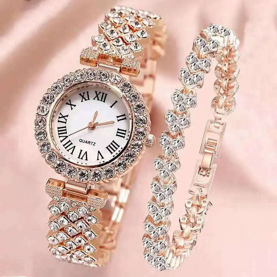 KIMLUD, New stock! ! Women Bracelet Watches Steel belt Love Steel belt Rhinestone Quartz Wrist Watch Luxury Fashion Watch for women, Rose Bracelet, KIMLUD Womens Clothes