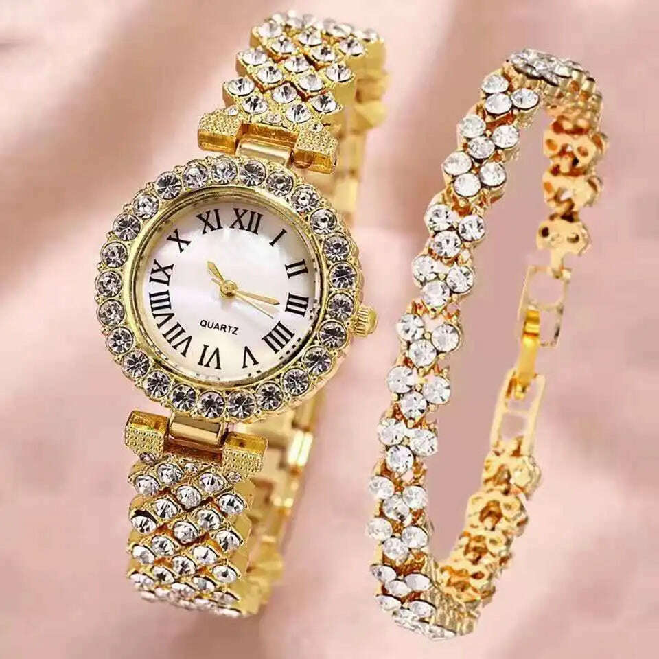 KIMLUD, New stock! ! Women Bracelet Watches Steel belt Love Steel belt Rhinestone Quartz Wrist Watch Luxury Fashion Watch for women, Gold  Bracelet, KIMLUD Women's Clothes