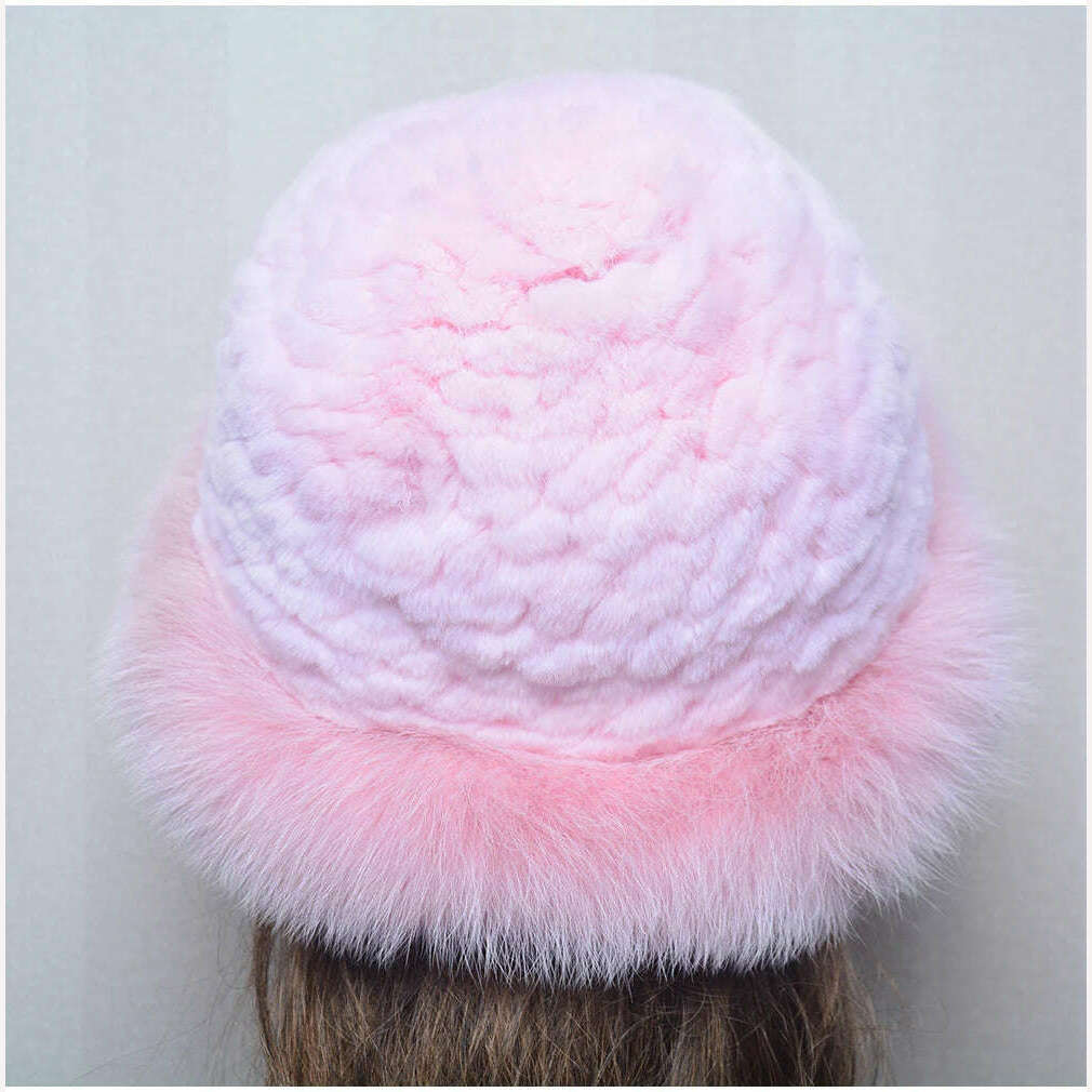 KIMLUD, New Style Women Outdoor Winter Warm Natural Fox Fur Hats Lady Knit Fur Cap Female Fashion Knitted Fluffy Real Rex Rabbit Fur Hat, KIMLUD Women's Clothes