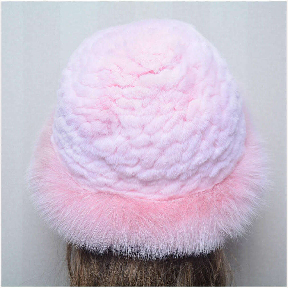 KIMLUD, New Style Women Outdoor Winter Warm Natural Fox Fur Hats Lady Knit Fur Cap Female Fashion Knitted Fluffy Real Rex Rabbit Fur Hat, KIMLUD Womens Clothes