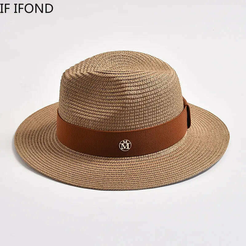 KIMLUD, New Summer Straw Hats for Women Men Panama Travel Beach Sun Hat Ribbon Decoration Elegant Luxury Jazz Hat, KIMLUD Womens Clothes
