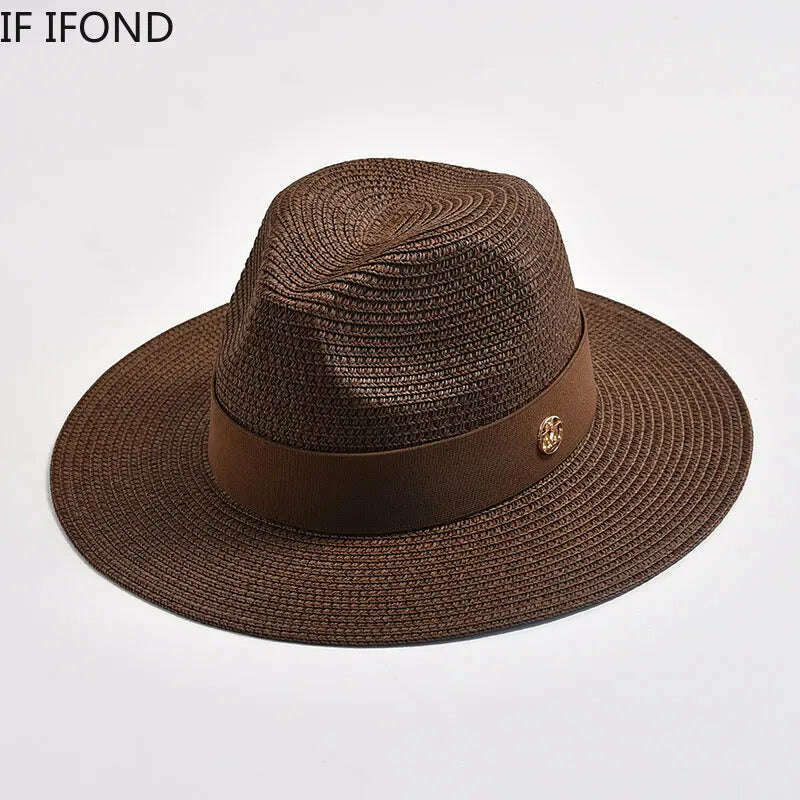 KIMLUD, New Summer Straw Hats for Women Men Panama Travel Beach Sun Hat Ribbon Decoration Elegant Luxury Jazz Hat, KIMLUD Womens Clothes