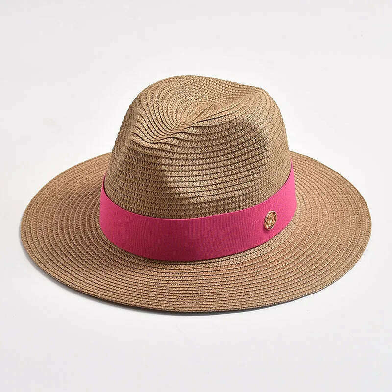 KIMLUD, New Summer Straw Hats for Women Men Panama Travel Beach Sun Hat Ribbon Decoration Elegant Luxury Jazz Hat, khaki01 / 56-58CM, KIMLUD Womens Clothes