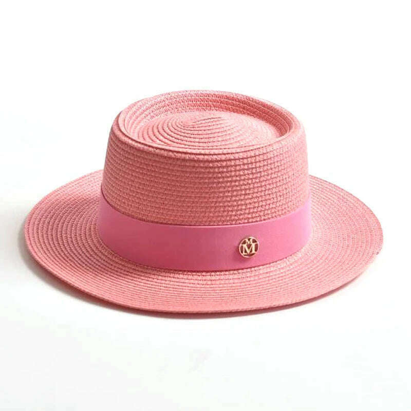 KIMLUD, New Summer Straw Sun Hats for Women Ladies Fashion Flat Brim Ribbon Beach Hat Travel Dress Cap chapeau femme, Purple / 56-58CM, KIMLUD Womens Clothes