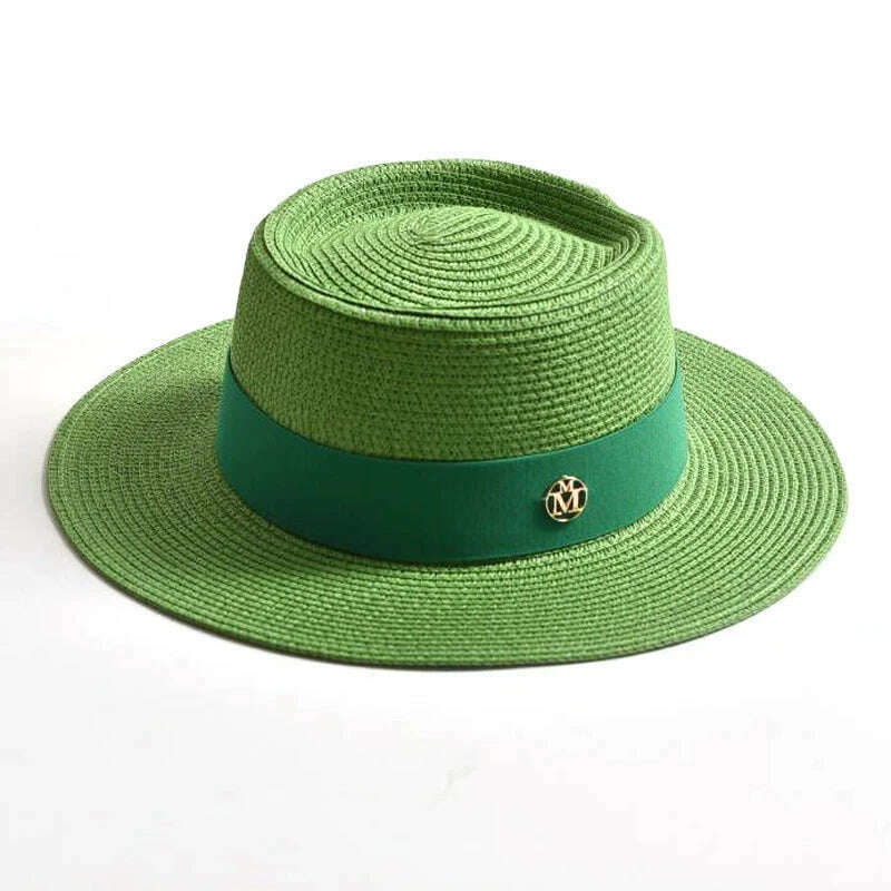 New Summer Straw Sun Hats for Women Ladies Fashion Flat Brim Ribbon Beach Hat Travel Dress Cap chapeau femme - KIMLUD