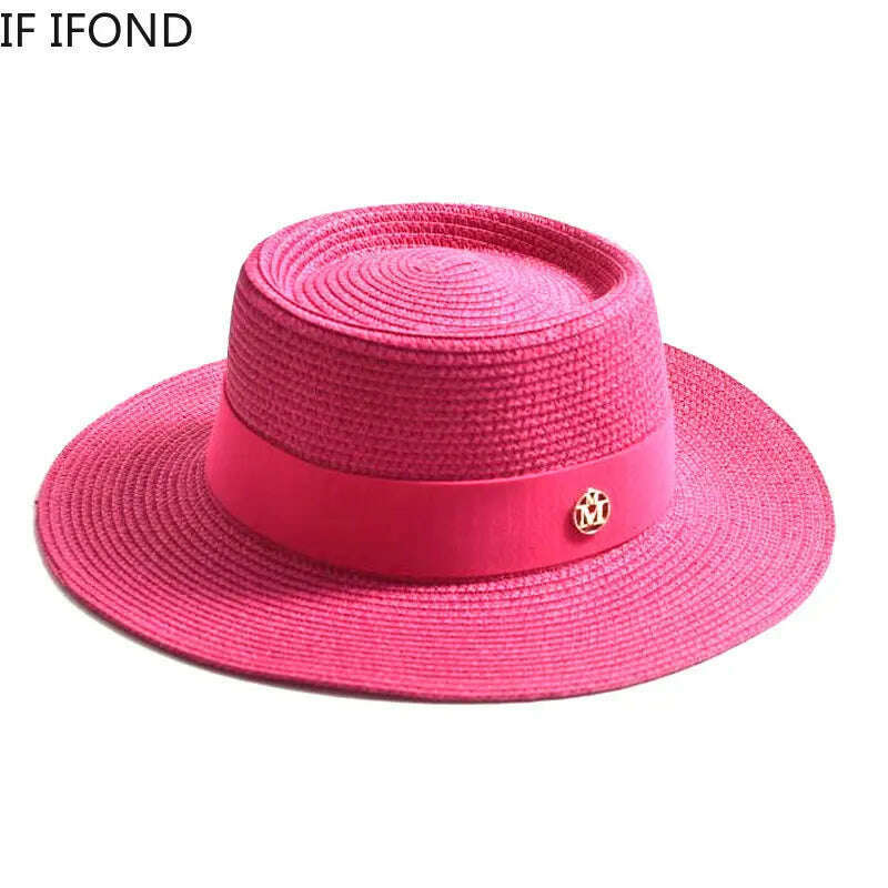 KIMLUD, New Summer Straw Sun Hats for Women Ladies Fashion Flat Brim Ribbon Beach Hat Travel Dress Cap chapeau femme, KIMLUD Womens Clothes