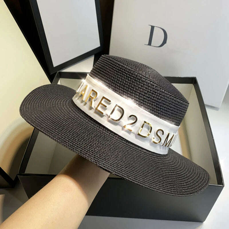 New Summer Sun Hats Women Fashion Girl Straw Hat Ribbon Bow Beach Hat Casual Straw Flat Top Panama Hat Bone Feminino - KIMLUD