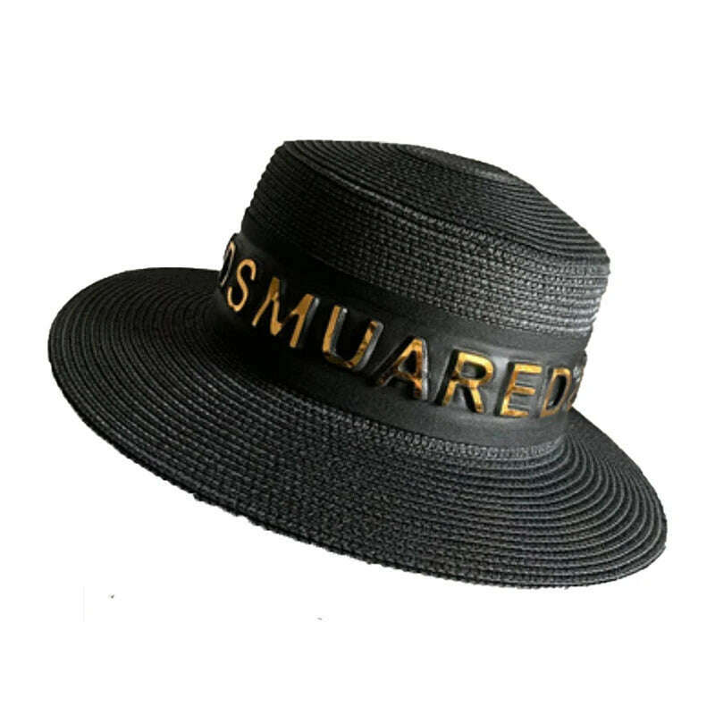 New Summer Sun Hats Women Fashion Girl Straw Hat Ribbon Bow Beach Hat Casual Straw Flat Top Panama Hat Bone Feminino - KIMLUD