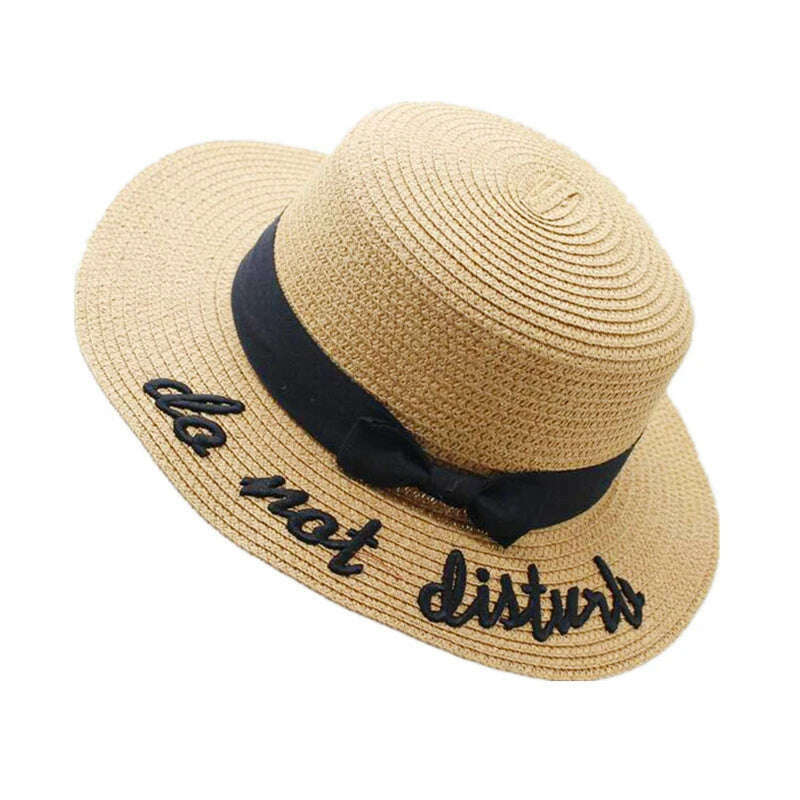 KIMLUD, New Summer Sun Hats Women Fashion Girl Straw Hat Ribbon Bow Beach Hat Casual Straw Flat Top Panama Hat Bone Feminino, KIMLUD Womens Clothes