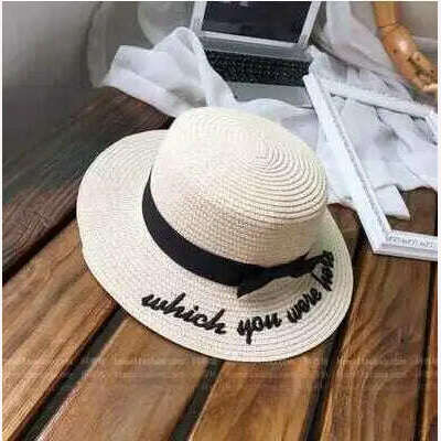 KIMLUD, New Summer Sun Hats Women Fashion Girl Straw Hat Ribbon Bow Beach Hat Casual Straw Flat Top Panama Hat Bone Feminino, 01, KIMLUD APPAREL - Womens Clothes