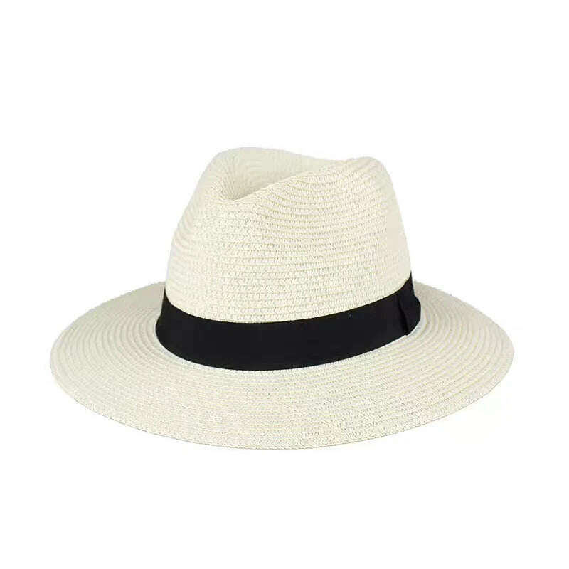 New Summer unisex Ribbon sun hat casual vacation Panama Topper hat straw hat women Beach jazz men hats Foldable Chapeau, 2 / One Size, KIMLUD Women's Clothes