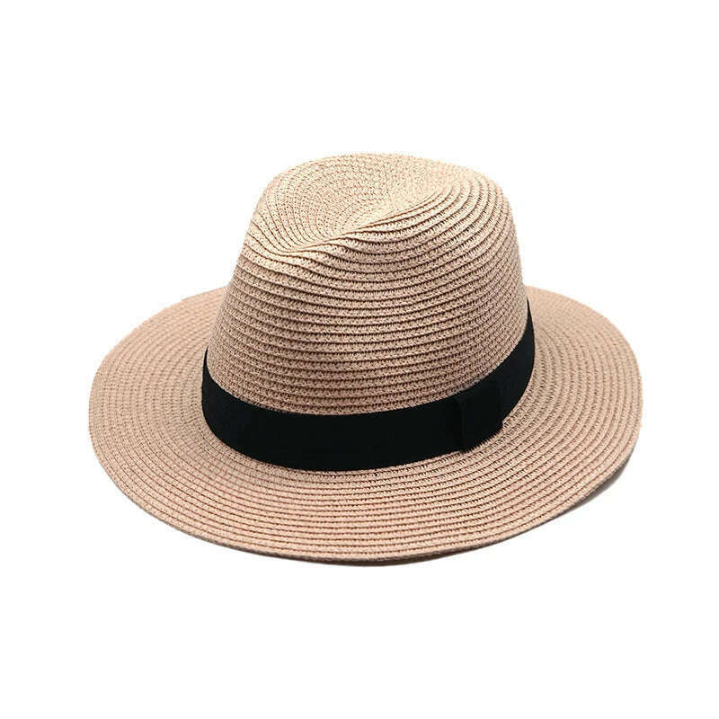 New Summer unisex Ribbon sun hat casual vacation Panama Topper hat straw hat women Beach jazz men hats Foldable Chapeau, 5 / One Size, KIMLUD Women's Clothes