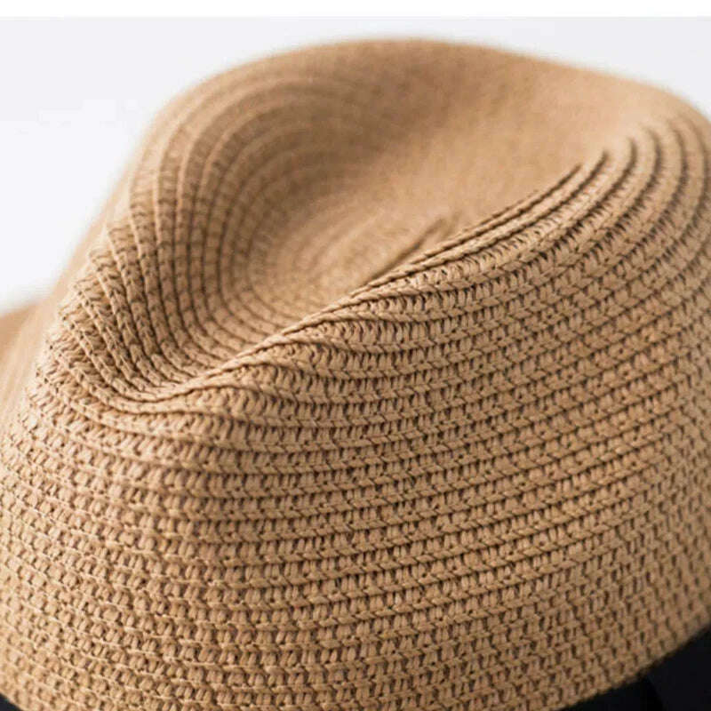 KIMLUD, New Summer unisex Ribbon sun hat casual vacation Panama Topper hat straw hat women Beach jazz men hats Foldable Chapeau, KIMLUD Womens Clothes