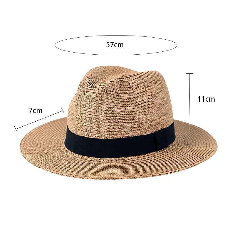 KIMLUD, New Summer unisex Ribbon sun hat casual vacation Panama Topper hat straw hat women Beach jazz men hats Foldable Chapeau, KIMLUD Womens Clothes