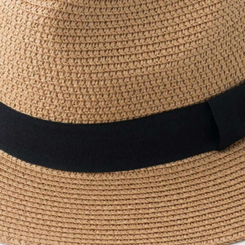 KIMLUD, New Summer unisex Ribbon sun hat casual vacation Panama Topper hat straw hat women Beach jazz men hats Foldable Chapeau, KIMLUD Womens Clothes