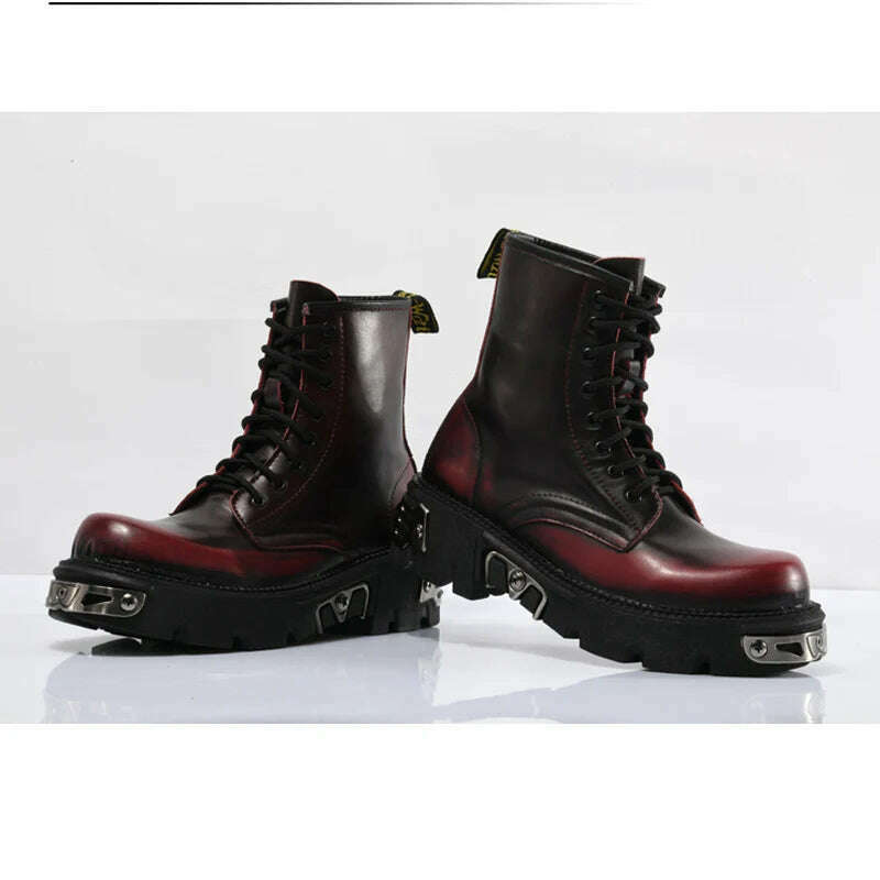 KIMLUD, New Thick Bottom Ankle Boots Fashion Boots Men Genuine Leather Motorcycle Boots Military Combat Boots Basic Boots Fashions Women, KIMLUD Womens ClothesKIMLUD, New Thick Bottom Ankle Boots Fashion Boots Men Genuine Leather Motorcycle Boots Military Combat Boots Basic Boots Fashions Women, Wine red / 35 / CHINA, KIMLUD APPAREL - Womens Clothes