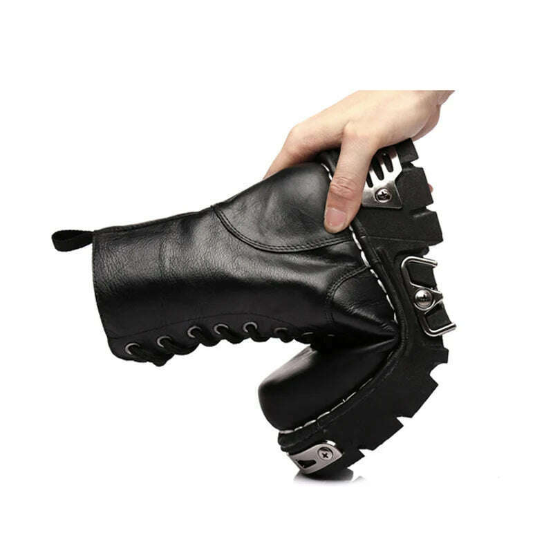 KIMLUD, New Thick Bottom Ankle Boots Fashion Boots Men Genuine Leather Motorcycle Boots Military Combat Boots Basic Boots Fashions Women, KIMLUD Womens Clothes