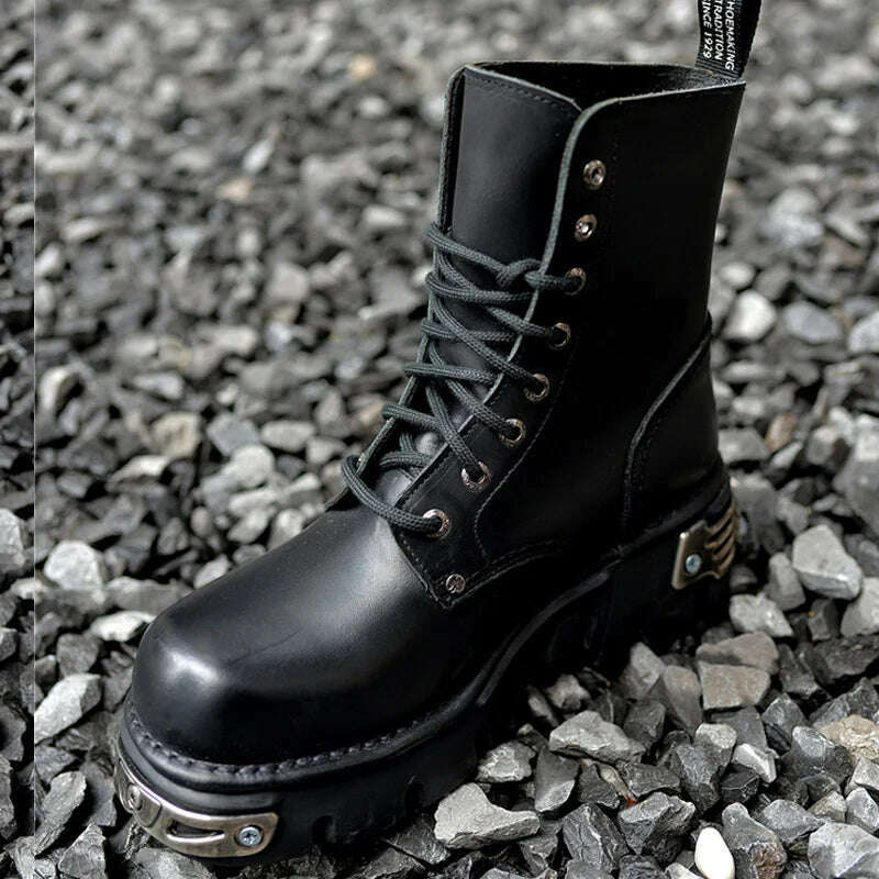 KIMLUD, New Thick Bottom Ankle Boots Fashion Boots Men Genuine Leather Motorcycle Boots Military Combat Boots Basic Boots Fashions Women, KIMLUD Womens ClothesKIMLUD, New Thick Bottom Ankle Boots Fashion Boots Men Genuine Leather Motorcycle Boots Military Combat Boots Basic Boots Fashions Women, Black / 35 / CHINA, KIMLUD APPAREL - Womens Clothes