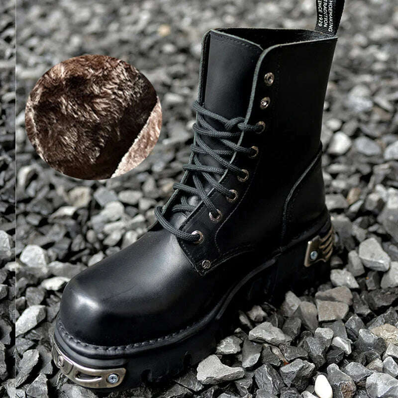 KIMLUD, New Thick Bottom Ankle Boots Fashion Boots Men Genuine Leather Motorcycle Boots Military Combat Boots Basic Boots Fashions Women, KIMLUD Womens ClothesKIMLUD, New Thick Bottom Ankle Boots Fashion Boots Men Genuine Leather Motorcycle Boots Military Combat Boots Basic Boots Fashions Women, Black velvet / 35 / CHINA, KIMLUD APPAREL - Womens Clothes