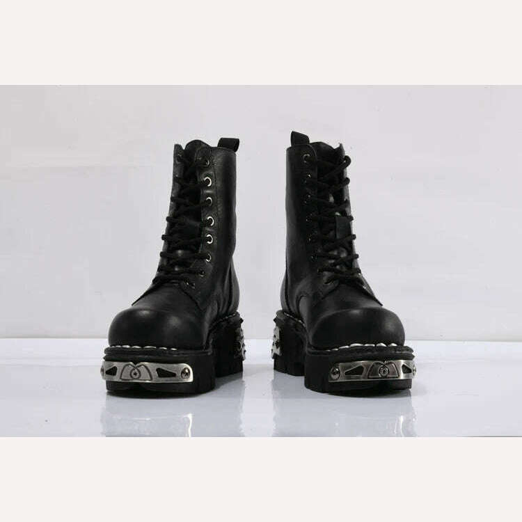 KIMLUD, New Thick Bottom Ankle Boots Fashion Boots Men Genuine Leather Motorcycle Boots Military Combat Boots Basic Boots Fashions Women, KIMLUD Womens Clothes