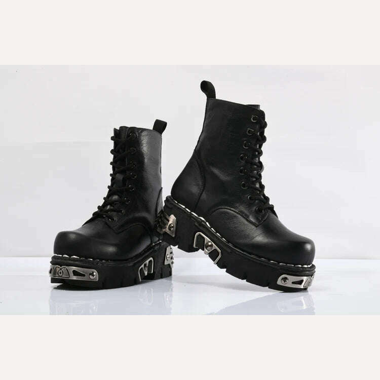 KIMLUD, New Thick Bottom Ankle Boots Fashion Boots Men Genuine Leather Motorcycle Boots Military Combat Boots Basic Boots Fashions Women, KIMLUD Womens Clothes