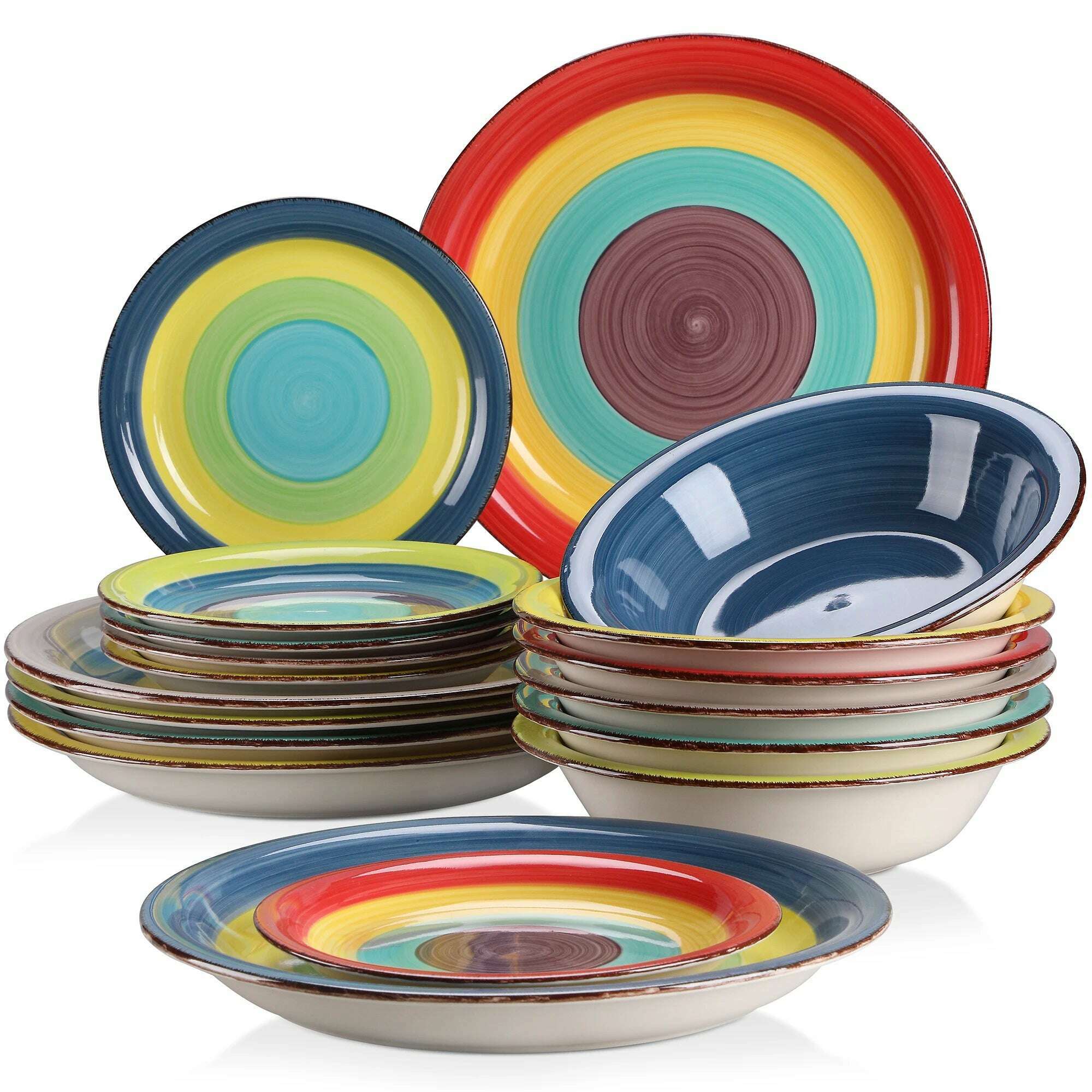 New Vancasso Arco 18-Piece Ceramic Tableware Set Handpainted Spiral and Alternately Colourful Pattern Stoneware Dinner Set for 6 - KIMLUD