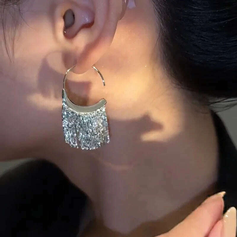 New Version 925 Silver Dense Snake Bone Tassel Earrings Women's Simple Golden Silver Color Earrings Party Jewelry Beautiful Gift - KIMLUD