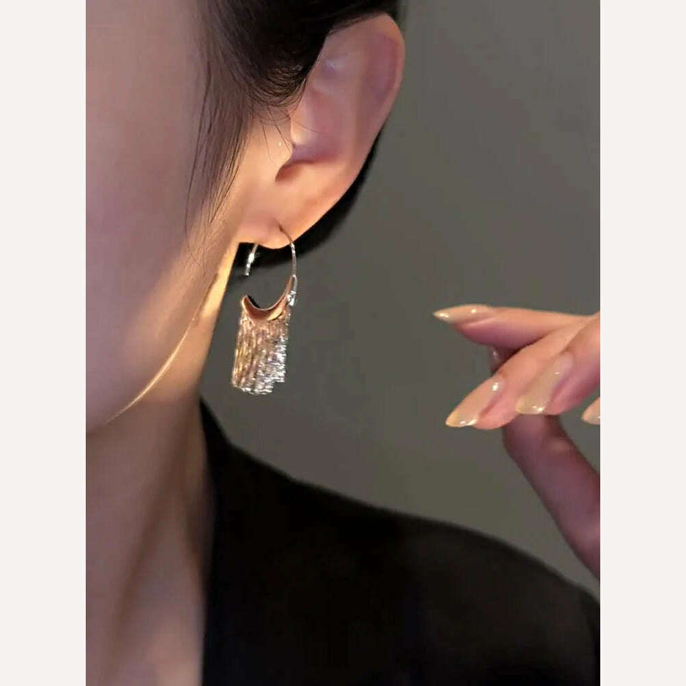 KIMLUD, New Version 925 Silver Dense Snake Bone Tassel Earrings Women's Simple Golden Silver Color Earrings Party Jewelry Beautiful Gift, KIMLUD Women's Clothes