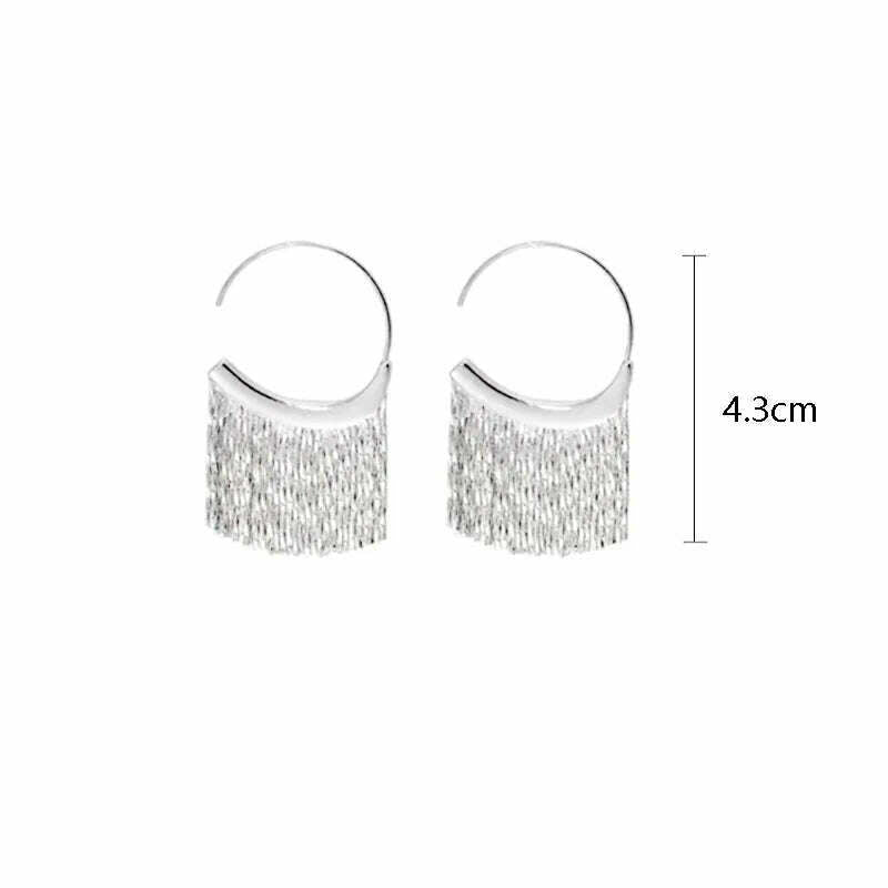 KIMLUD, New Version 925 Silver Dense Snake Bone Tassel Earrings Women's Simple Golden Silver Color Earrings Party Jewelry Beautiful Gift, KIMLUD Womens Clothes