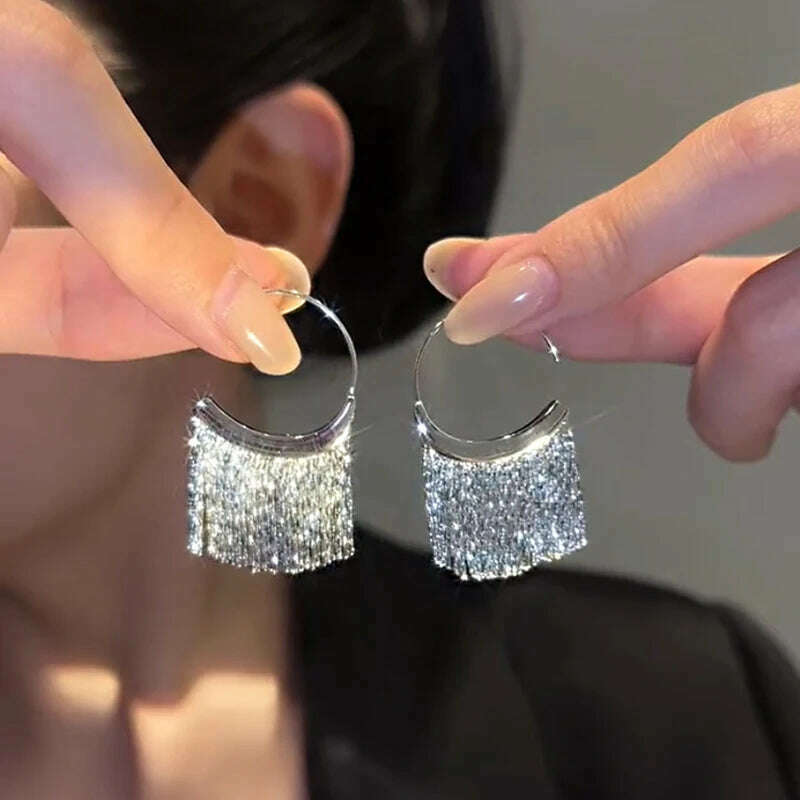 New Version 925 Silver Dense Snake Bone Tassel Earrings Women's Simple Golden Silver Color Earrings Party Jewelry Beautiful Gift - KIMLUD