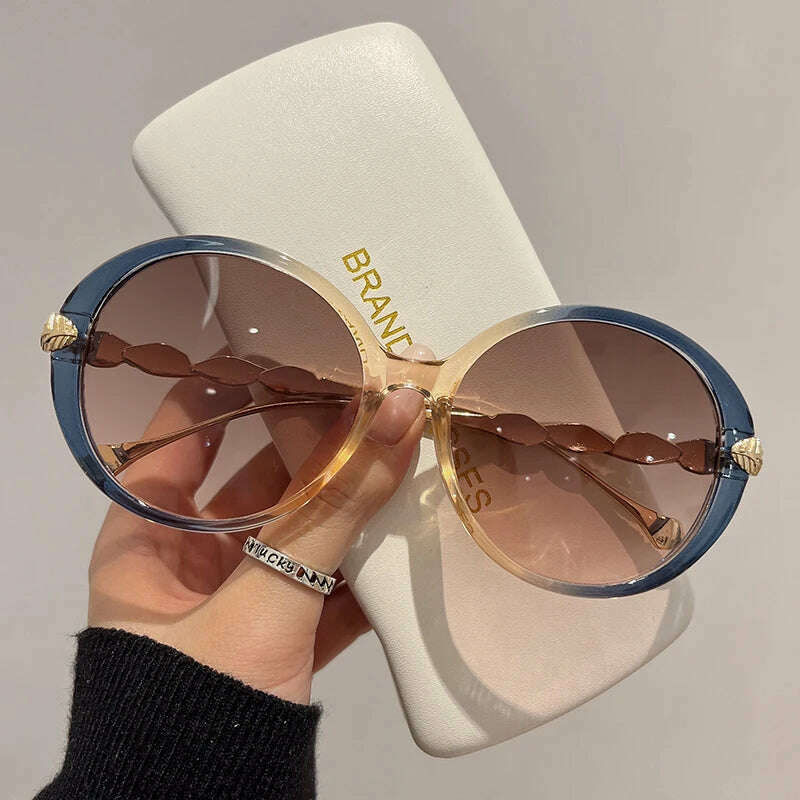 New Vintage Round Frame Sunglasses Gradient Colorful Trendy Fashion Women Female Eyewear Brand Designer Shades for Ladies - KIMLUD