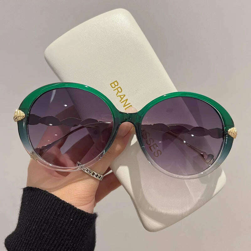 New Vintage Round Frame Sunglasses Gradient Colorful Trendy Fashion Women Female Eyewear Brand Designer Shades for Ladies - KIMLUD