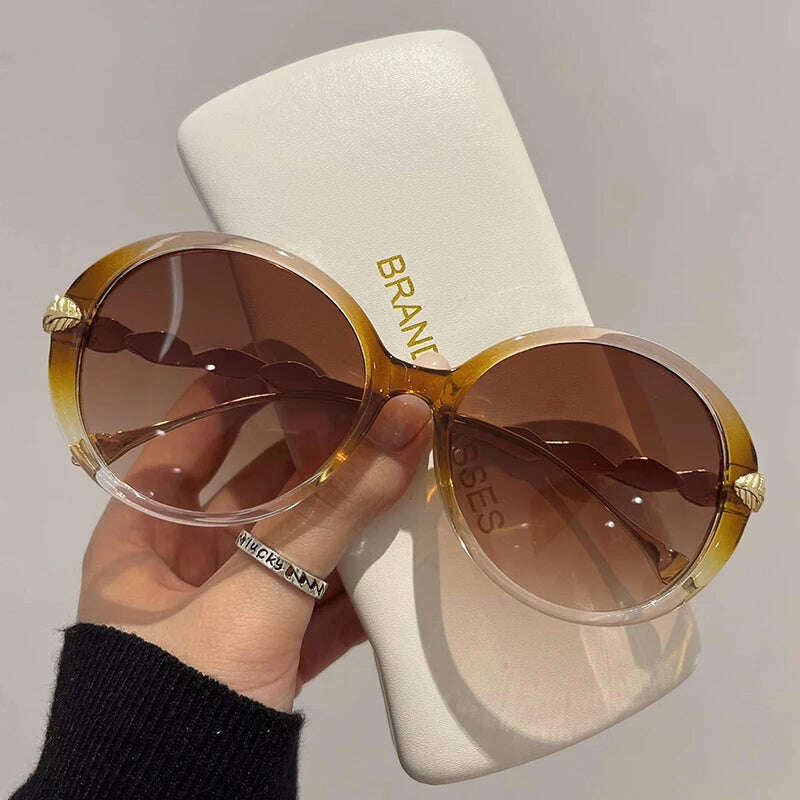 New Vintage Round Frame Sunglasses Gradient Colorful Trendy Fashion Women Female Eyewear Brand Designer Shades for Ladies - KIMLUD