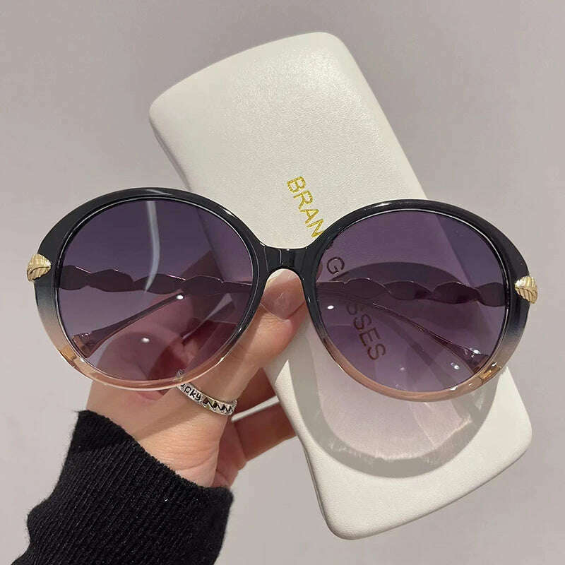 New Vintage Round Frame Sunglasses Gradient Colorful Trendy Fashion Women Female Eyewear Brand Designer Shades for Ladies - KIMLUD