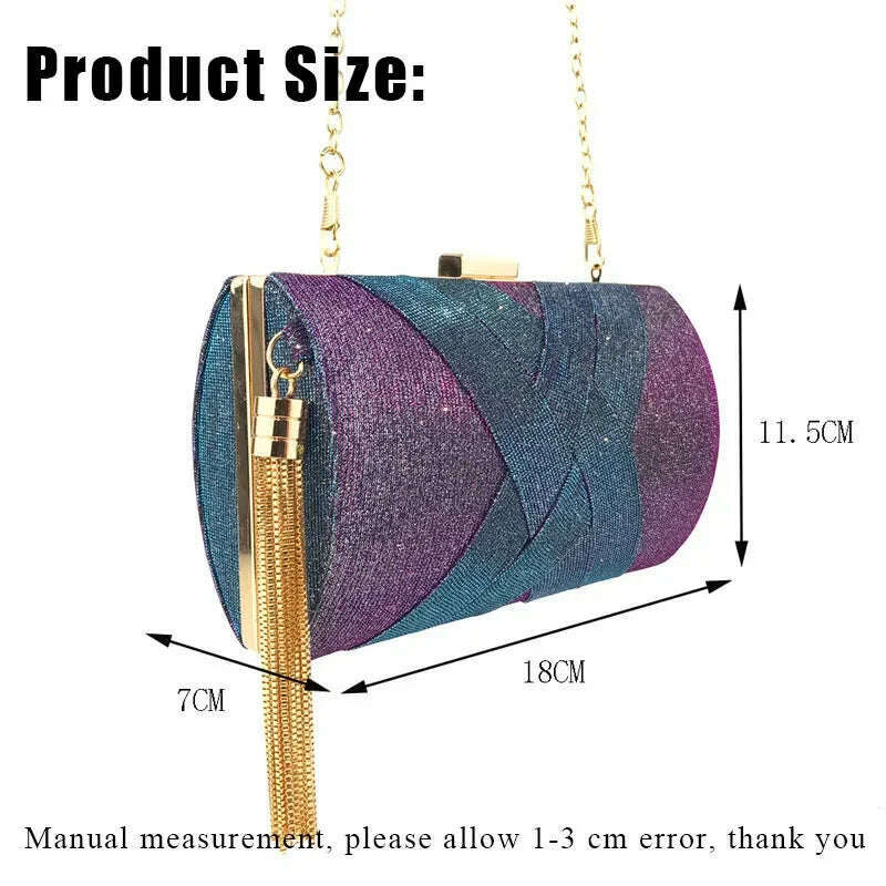 KIMLUD, New Wallet Stylish MultiColor Dinner Bag Evening Luxury Women Bridal Party Prom Golden Tassel Wedding Clutch Purse Shiny Handbag, KIMLUD Womens Clothes