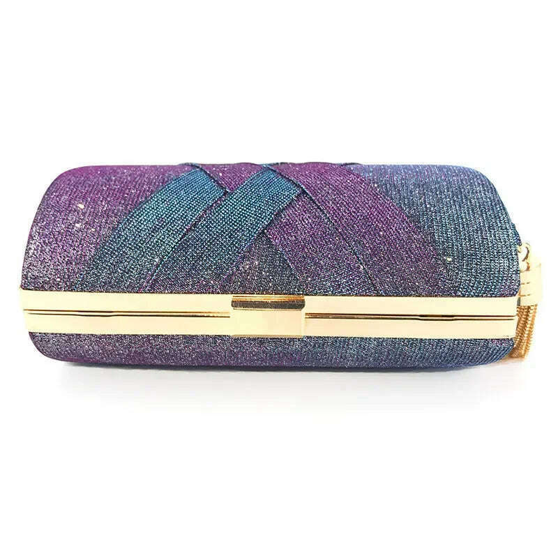 New Wallet Stylish MultiColor Dinner Bag Evening Luxury Women Bridal Party Prom Golden Tassel Wedding Clutch Purse Shiny Handbag - KIMLUD