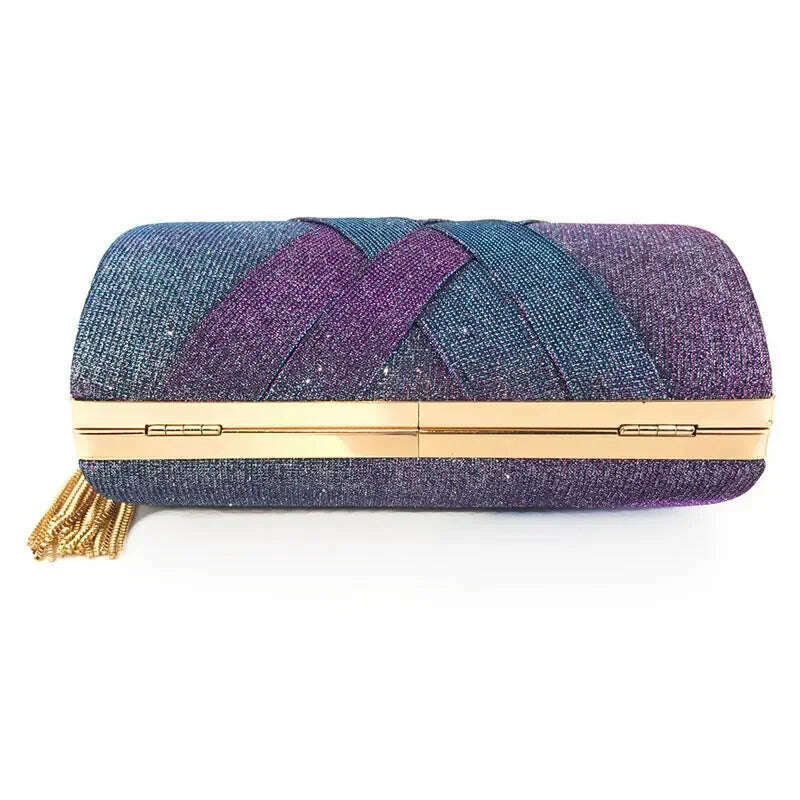 New Wallet Stylish MultiColor Dinner Bag Evening Luxury Women Bridal Party Prom Golden Tassel Wedding Clutch Purse Shiny Handbag - KIMLUD
